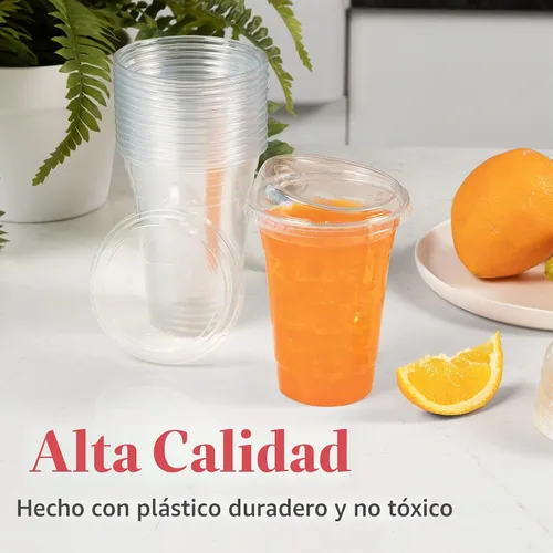 Vista 4 de Prestee 100 tazas de café helado desechables transparentes con tapas, 16 onzas, vasos de plástico con tapas sin pajilla, taza duradera