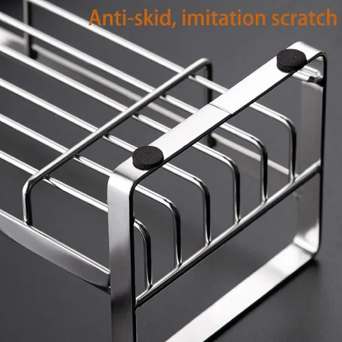 Vista 5 de Soporte para esponja de cocina, organizador de fregadero de cocina, bandeja para fregadero, soporte para jabón, acero inoxidable, plateado