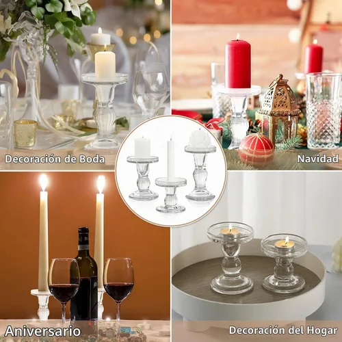 Vista 6 de GUTE - Portavelas de cristal, 3 piezas, candelabros transparentes para decoración de mesa