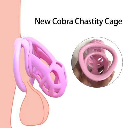 Vista 3 de Nueva jaula de castidad 3.0 dispositivo de castidad masculina con 4 anillos de resina, jaula de castidad rosa, jaula de castidad ligera para hombre