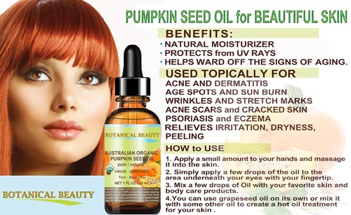 Vista 5 de Aceite orgánico australiano de semillas de calabaza. 100% puro/natural/sin diluir/sin refinar/certificado orgánico/prensado en frío. "Una