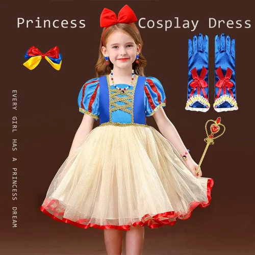 Vista 6 de TOLOYE Disfraces de princesa para niñas, ropa de vestir de princesa con accesorios para fiesta de cumpleaños, Halloween, cosplay