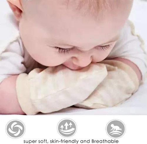 Vista 2 de Manoplas para recién nacido, 100% algodón orgánico, para bebés, niños y niñas, de 0 a 12 meses, 3 paquetes