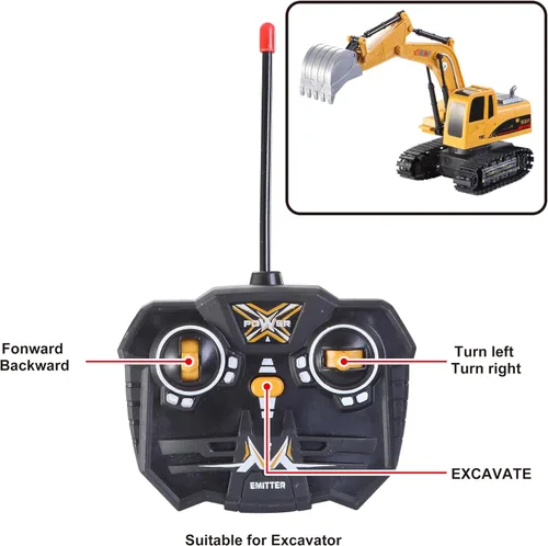 Vista 5 de JOYIN Juego de 2 vehículos de construcción a control remoto, excavadora RC accionada por fricción y camión volquete RC con luces y sonidos