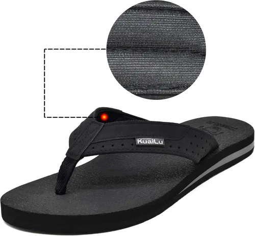 Vista 2 de KuaiLu - Sandalias de pata de gallo para hombre con soporte para el arco y plantilla de piel usada para tapetes de yoga
