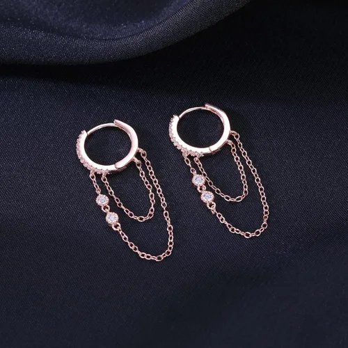 Vista 4 de Reffeer Aretes colgantes de cadena de plata de ley 925 para mujeres, adolescentes y niñas