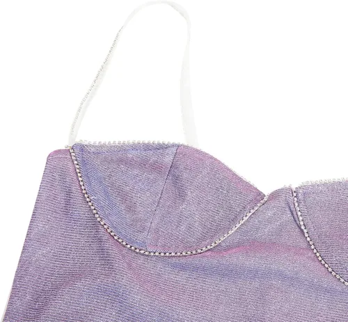Vista 6 de SOLILOQUY Minivestido sexy para mujer, con tirantes delgados, con brillantina, vestido de noche de satén de encaje, vestido de fiesta y club