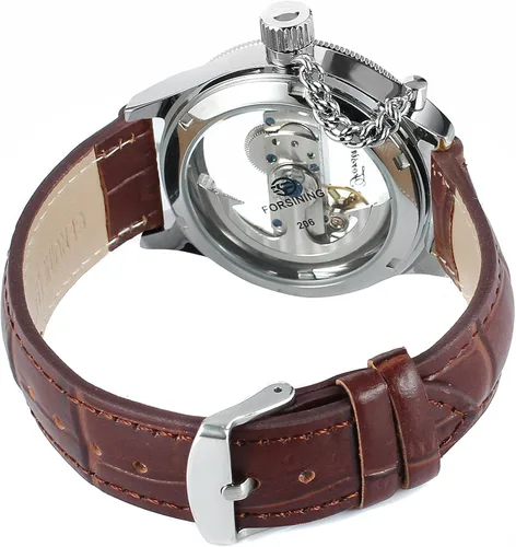 Vista 3 de FORSINING Reloj de esqueleto con correa de piel auténtica, diseño único de lujo, movimiento automático, estilo popular