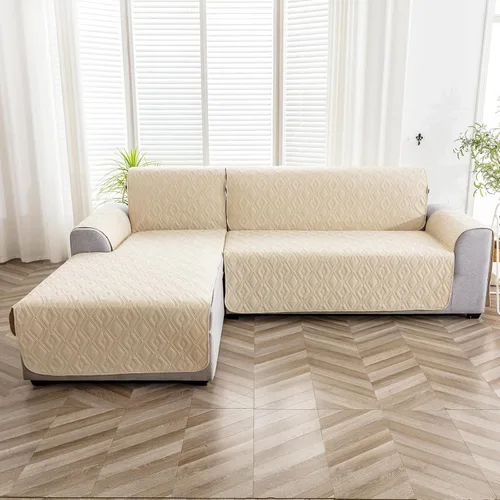 Vista 8 de Genina Fundas de Sofá Seccional para Perros Fundas de Sofá en Forma de L Funda de Chaise Lounge Funda de Sofá Reversible Protector de Muebles Beige