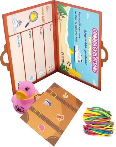 Vista 6 de Patos de goma de crucero para crucero, tarjeta de juegos de patitos, 20 patos de goma, 20 etiquetas de pato, 20 bandas de goma, 3 x 4.7 pulgadas