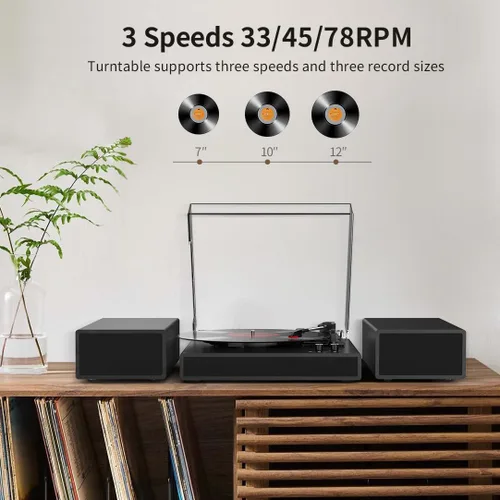 Vista 4 de Tocadiscos con 2 altavoces externos, tocadiscos con entrada Bluetooth, accionado por correa, 33, 45, 78 RPM, tocadiscos LP para discos de vinilo