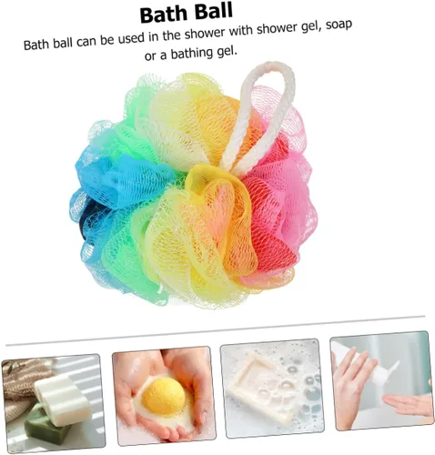 Vista 5 de FOMIYES Esponja de ducha para ducha, esponja de baño, esponja de esponja de baño, bolas de malla de color arcoíris, almohadillas de esponja