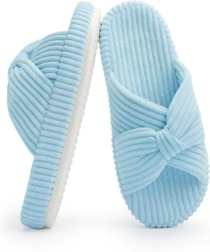 Vista 14 de Chantomoo - Pantuflas para mujer de espuma viscoelástica para la casa con cordón, lazo y tiras cruzadas, zapatos de cama cómodos y de moda