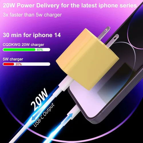 Vista 2 de Paquete de 3 cargadores rápidos para iPhone 14 13 12 11, certificado Apple MFi: cargador de pared USB C de 20 W PD de 6 pies, adaptador de carga