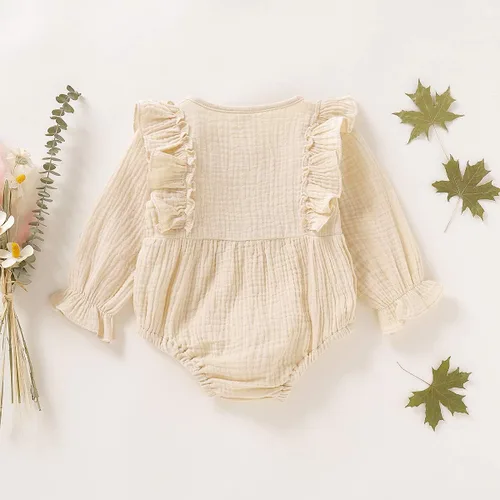 Vista 3 de Newborn Baby Girl Clothes Romper Fall Winter Outfit Ruffle Long Sleeve Jumpsuit One Pieces Romper Bodysuit