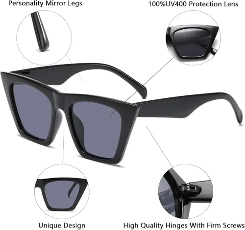 Vista 2 de aisswzber AISSWZBEER - Lentes de sol cuadrados retro para mujer, estilo moderno, protección UV400