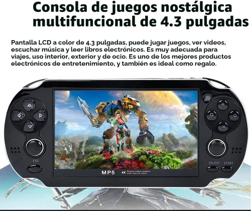 Vista 2 de CZT Consola de juegos portátil de 4.3 pulgadas, doble joystick de 8 GB incorporado 2200 juegos retro, consola de videojuegos arcade, emulador