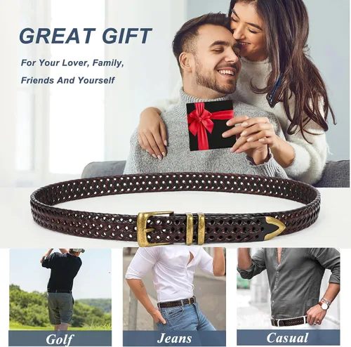 Vista 6 de BELTROAD Cinturón de cuero trenzado para hombre, jeans casuales, golf, hebilla de aleación tejida de cuero para hombre, cinturones trenzados a mano