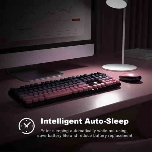 Vista 4 de Atelus Combo de teclado inalámbrico y ratón, máquina de escribir de tamaño completo con teclado numérico y mouse conectado USB 2 en 1 para PC