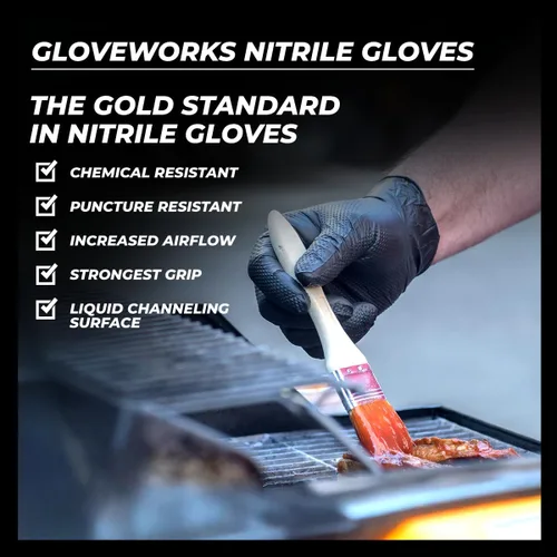 Vista 6 de Guantes de nitrilo negro HD GLOVEWORKS - 6 mil Guantes desechables, sin látex, para mecánicos