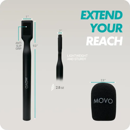 Vista 11 de Movo WMX-HM - Mango de micrófono inalámbrico para entrevistas, adaptador de mano para DJI Mic, RODE Wireless GO y más, incluye bandera de micrófono