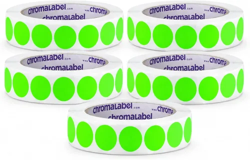 Vista 26 de ChromaLabel Kit de puntos verdes y amarillos fluorescentes con código de color extraíble de 3/4 pulgadas, 2 rollos, 1000/rollo
