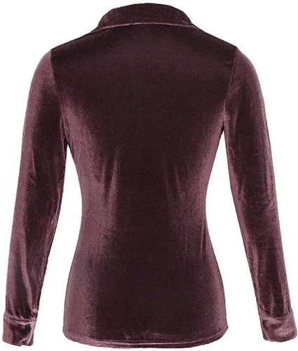 Vista 4 de Women's Long Sleeve Solid Elegant Shirt Velvet Button Down Blouse Oversized Basic Tunic Going Out Work Tops with Pockets