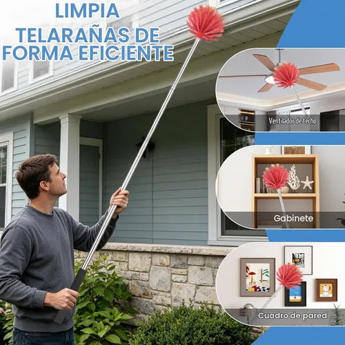Vista 6 de Plumero de telaraña con poste de extensión, cerdas rígidas medianas y Rojo