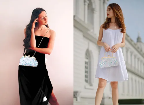 Vista 2 de Mini bolso de noche con lentejuelas con purpurina para mujer, bolso de mano de metal con asa superior, correa de cadena, bolso cruzado