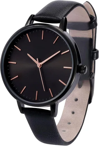 Vista 3 de Relojes para mujer, correa de cuero, relojes de cuarzo de lujo, impermeables, a la moda, reloj de pulsera creativo para mujeres y señoras