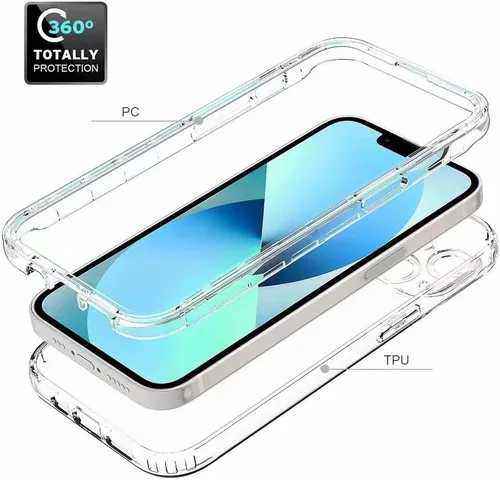 Vista 6 de AKABEILA Funda transparente para iPhone 13 y 14, funda de protección de cuerpo completo de 360°, protector de pantalla integrado sensible al tacto