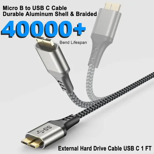 Vista 7 de Cable externo de disco duro USB C de 10 Gbps, cable corto micro B a USB C, cable de disco duro USBC USBC para WD Toshiba Westgate Seagate, SSD