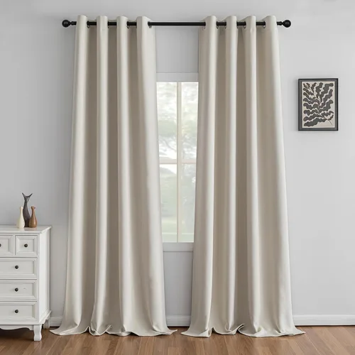Vista 38 de IGEMAEVE Cortinas opacas para dormitorio con ojales, beige, 52 pulgadas