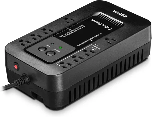 Vista 4 de CyberPower EC450G Sistema UPS ecológico de respaldo y protector de sobretensiones, 450VA/260W, 8 tomas, modo ECO, fuente de alimentación