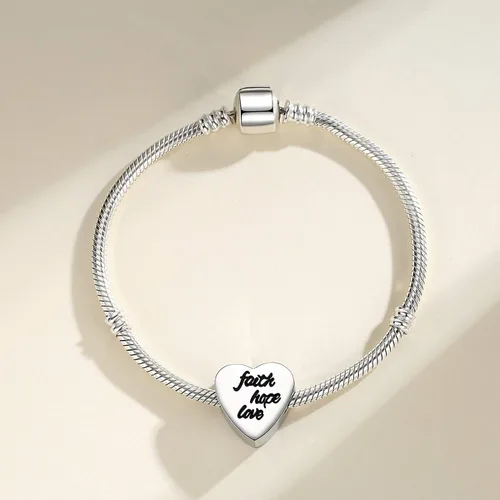 Vista 4 de CLYQCL Cuentas de abalorios para pulseras y collares de Pandora dijes en forma de corazón con fe esperanza amor Metal
