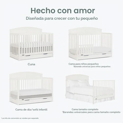 Vista 4 de Dream On Me Storybrooke - Cuna convertible con cajón de almacenamiento 5 en 1: se convierte en cama de día y tamaño matrimonial, altura ajustable