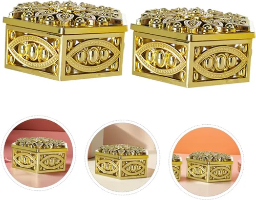 Vista 7 de Garneck 12 cajas de dulces hexagonales huecas clásicas doradas hexagonales caladas, caja de plástico para baratijas, cajas de regalo pequeñas