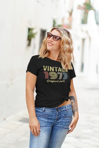 Vista 3 de Camisa de regalo de cumpleaños número 50 para mujer, piezas originales vintage 1973, cumpleaños retro, regalo de cumpleaños 50