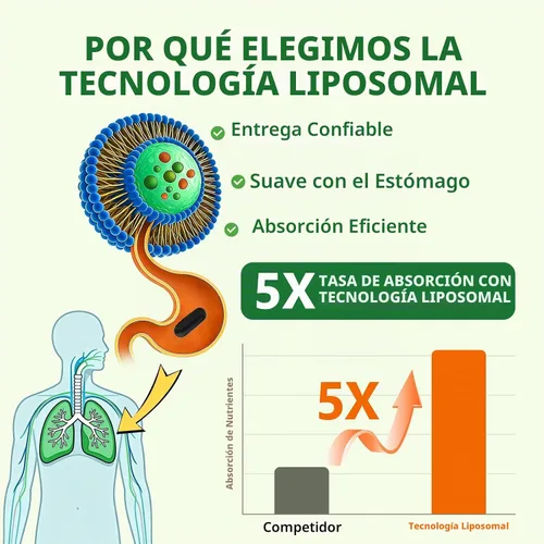 Vista 2 de Suplemento Liposomal Lung Cleansemax con Extracto de Hoja de Gordolobo, Extracto de Fruta de Saúco, Quercetina + 13 Hierbas y Vitaminas, Absorción