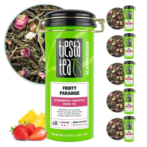 Vista 9 de Tiesta Tea - Fruity Paradise - Té verde de fresa y piña, mezcla de hojas sueltas de primera calidad, sabor a fruta tropical, cafeína media, caliente