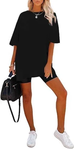 Vista 4 de Remidoo Camiseta de Gran Tamaño para Mujer con Cuello Redondo Sólido de Manga Corta Holgada de Algodón