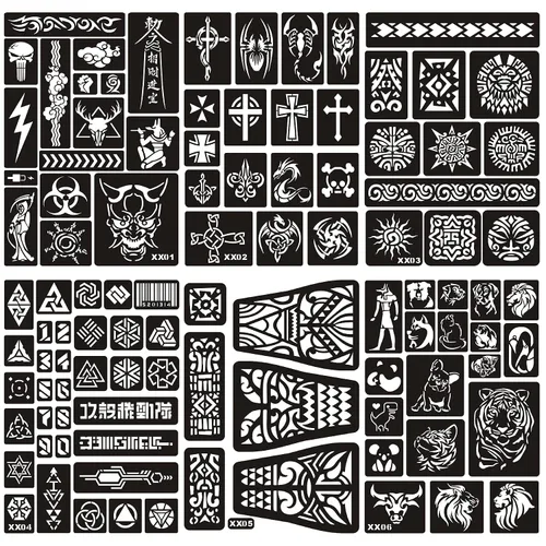 Vista 11 de Kotbs 6 hojas de plantillas temporales de tatuaje, 34 piezas de plantillas de tatuajes de henna con patrón de tótem de tigre y lobo, plantillas