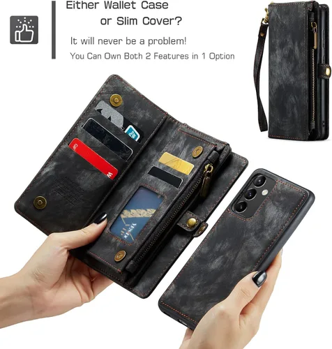 Vista 3 de Asuwish Funda de teléfono para Samsung Galaxy A54 5G con cremallera, funda desmontable con protector de pantalla de vidrio templado y tarjetero