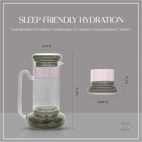 Vista 7 de Elle Decor Juego de jarras de noche, jarra de 32 onzas con taza, vaso que funciona como tapa para agua, jugo y enjuague bucal, servidor de bebidas