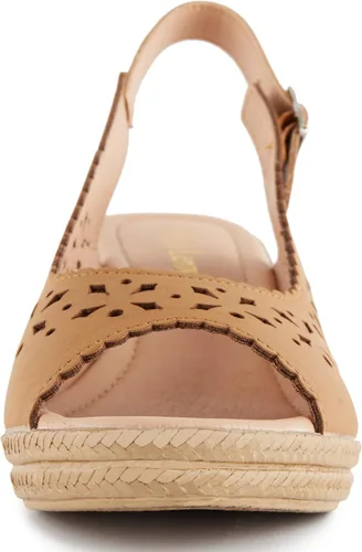 Vista 2 de Alexis Leroy tacón de cuña recortado Vamp Peep Toe Slingback sandalias de mujer