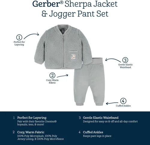Vista 7 de Gerber Baby Boys Toddler Sherpa Jacket & Jogger Pant Set