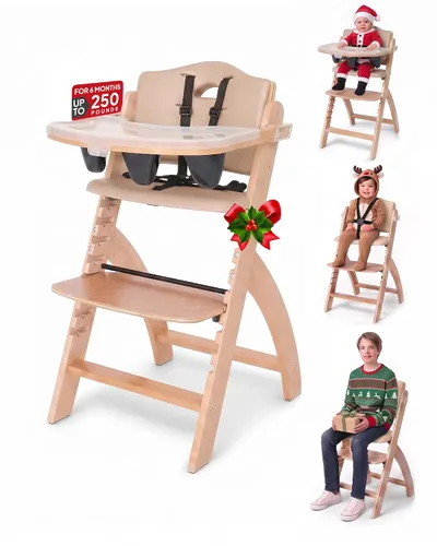 Vista 21 de Abiie Beyond Junior Convertible Wooden High Chair with Removable Tray Cojín de madera gris brumosa - Perla negra