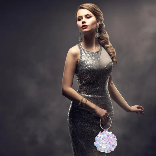 Vista 7 de Selighting Bolso de mano floral de bola redonda para mujer bolso de noche formal con cuentas bolso de novia bolso de fiesta de graduación