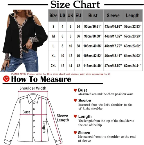 Vista 2 de Camisetas de verano para mujer, con hombros descubiertos, cuello en V, botones, ribete de leopardo, manga larga, blusas sueltas y sexys