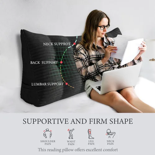 Vista 10 de Almohada de cabecera gruesa totalmente rellena tamaño Queen, cabecera acolchada suave y firme, soporte grande, triangular, almohada de cuña